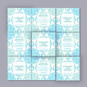 Carte De Visite Carré Motif de broderie mosaïque transparente bleu vert