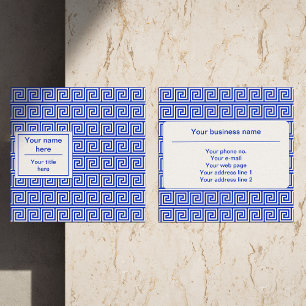 Carte De Visite Carré Motif de carrés de clé Méandre grec bleu