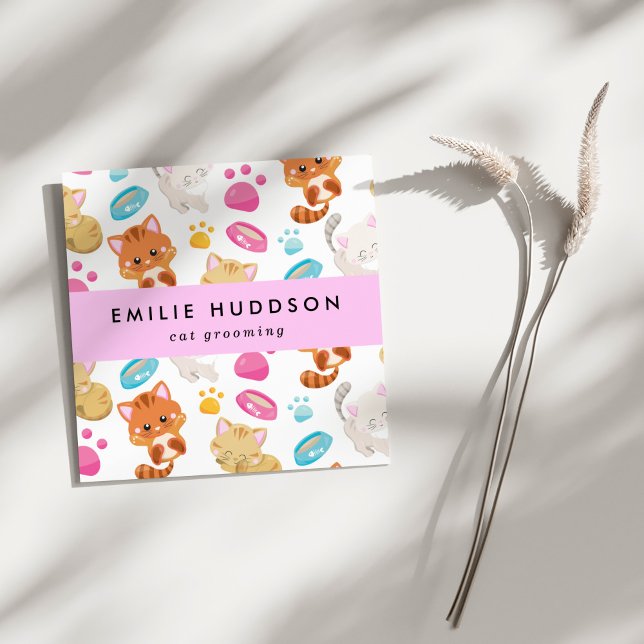 Carte De Visite Carré Motif De Chats, Boutique Pour Animaux De Compagnie (Créateur téléchargé)