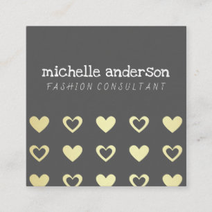 Carte De Visite Carré Motif de Coeurs d'or cutesy