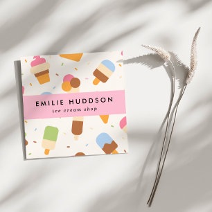 Carte De Visite Carré Motif de crème glacée, Boutique de crème glacée, P