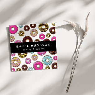 Carte De Visite Carré Motif De Donuts Colorés, Boutique De Gâteaux, Bout