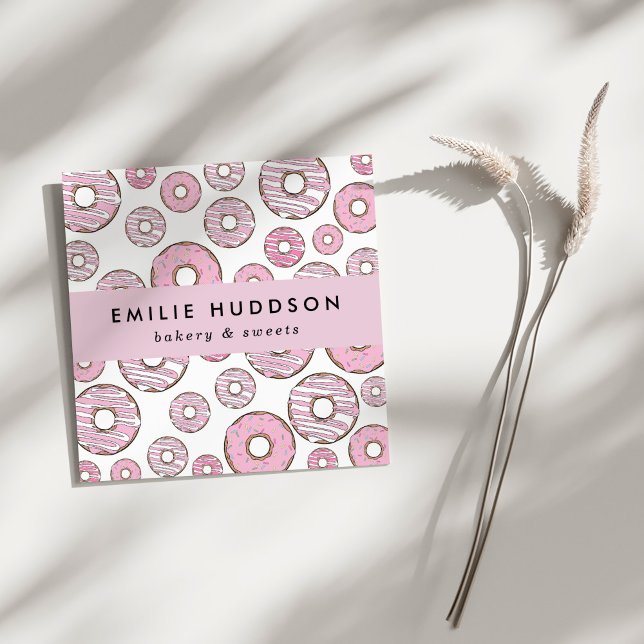 Carte De Visite Carré Motif De Donuts Roses, Boutique De Gâteaux, Boutiq (Créateur téléchargé)