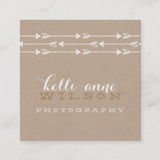 Carte De Visite Carré Motif de flèche RUSTIQUE joli boho blanc kraft