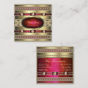 Carte De Visite Carré Motif en marbre doré et rose rouge de luxe