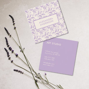 Carte De Visite Carré Motif Feuille violet minimal