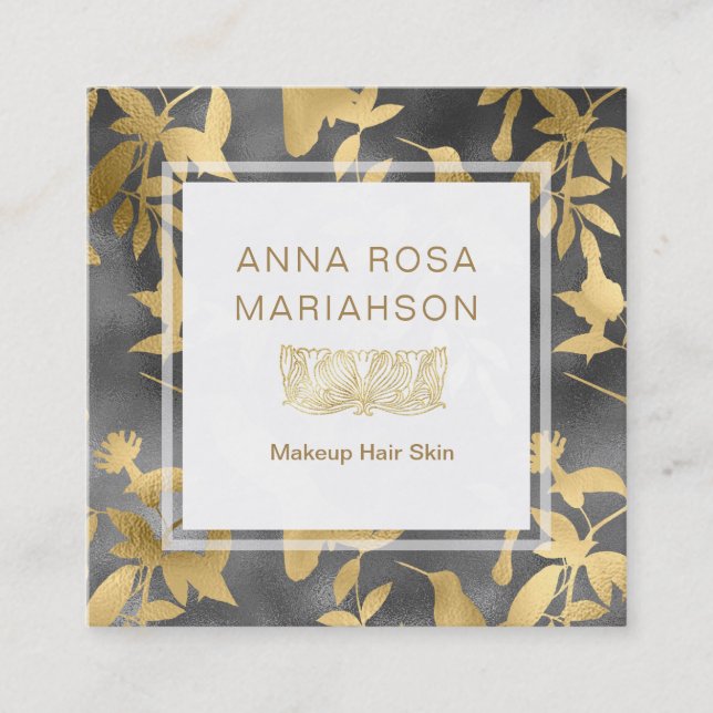 Carte De Visite Carré Motif floral d'oiseau d'or d'art déco de *~* (Devant)