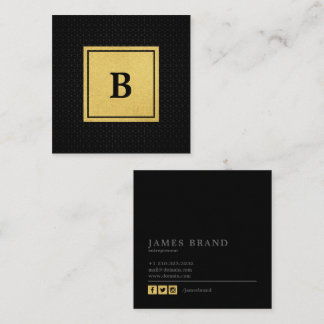 Carte De Visite Carré Motif géométrique avec Monogramme Faux Gold Foil