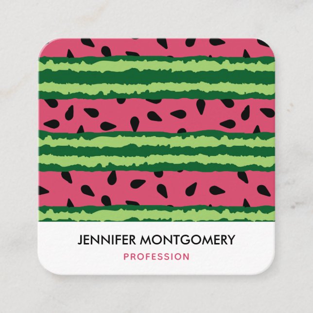 Carte De Visite Carré Motif joli pastèque rose et vert (Devant)
