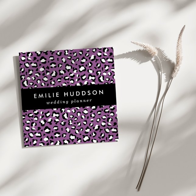 Carte De Visite Carré Motif léopard, Spots léopards, Leopard pourpre (Créateur téléchargé)