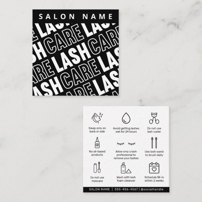 Carte De Visite Carré Motif moderne Eyelash Extensions Lash Aftercare  (Devant / Derrière)