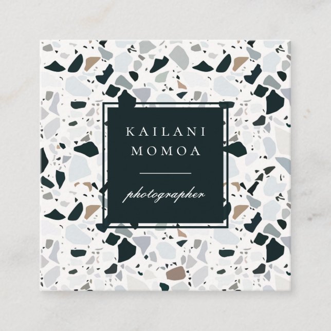 Carte De Visite Carré Motif moderne Natural Blue Terrazzo (Devant)