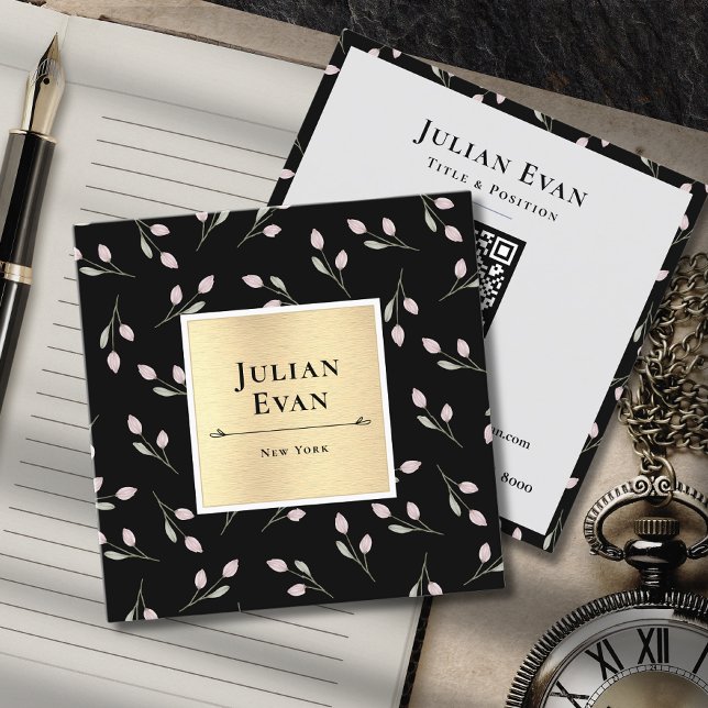 Carte De Visite Carré Motif noir et or de luxe (Créateur téléchargé)