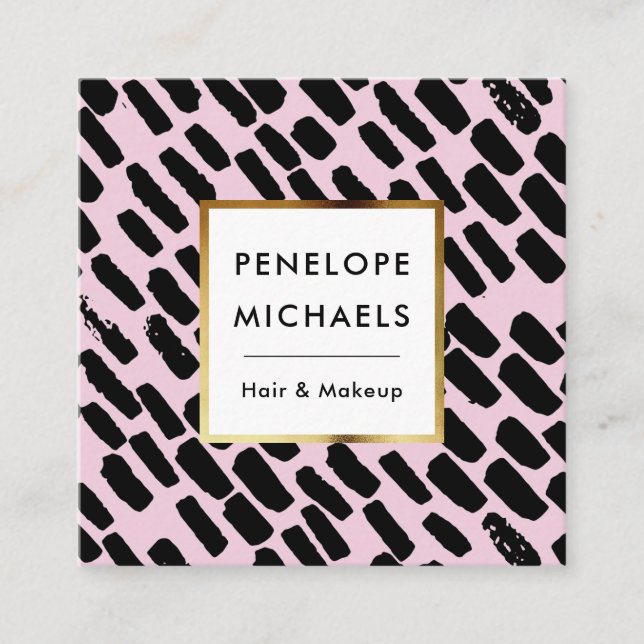 Carte De Visite Carré Motif noir et rose avec cadre (Devant)