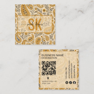 Carte De Visite Carré Motif paisley moderne monogramme Code Qr
