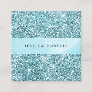 Carte De Visite Carré Motif tendance Aqua Blue Parties scintillant Elega