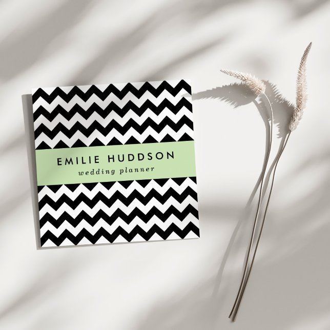 Carte De Visite Carré Motif Zigzag noir et blanc, Motif Chevron (Créateur téléchargé)