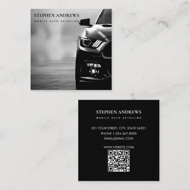 Carte De Visite Carré Muscle auto Détail de nettoyage de voiture réparat (Devant / Derrière)