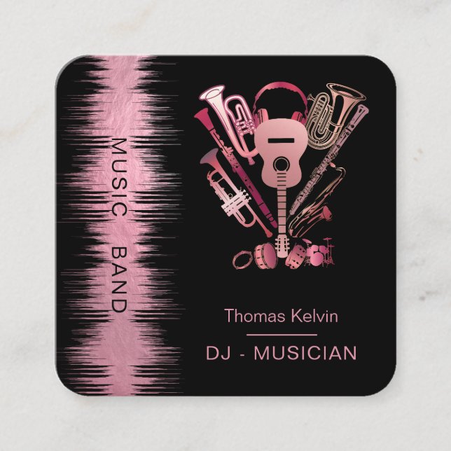 Carte De Visite Carré Music Instruments Event Organizer DJs or Rose (Devant)