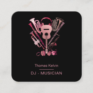 Carte De Visite Carré Music Instruments Event Organizer DJs or Rose