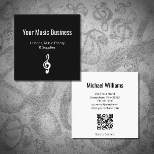 Carte De Visite Carré Musical Treble Clef QR code Musique Leçons Noir