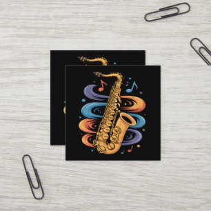 Carte De Visite Carré Musique de saxophone colorée Flux Instrument de ja