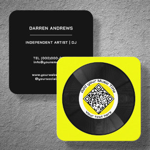 Carte De Visite Carré Musique Personnalisable Jaune Code QR LP Vinyl