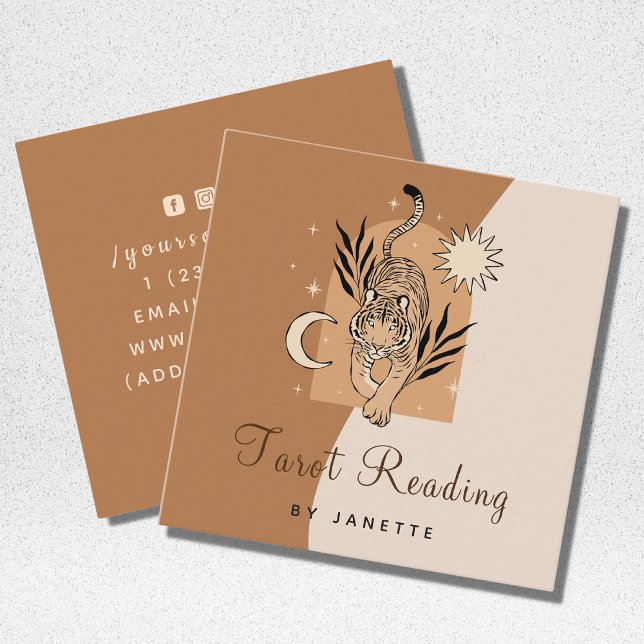 Carte De Visite Carré Mystic Boho Tiger Céleste énergie guérisseur Tarot (Créateur téléchargé)