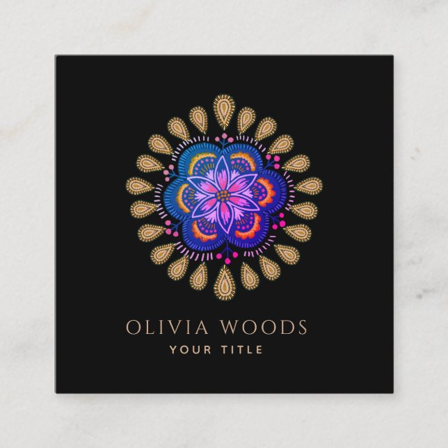 Carte De Visite Carré Mystic Dark Boho Floral Mandala (Devant)