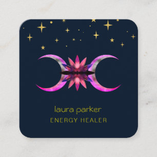 Carte De Visite Carré Mystic Lotus Fleur Crescent Moon Healing Energy