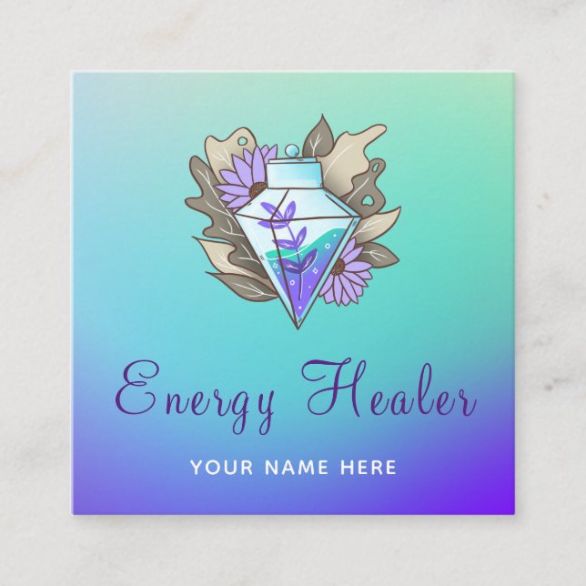 Carte De Visite Carré Mystic Purple Green Energy Healer Gradient Ombre (Devant)