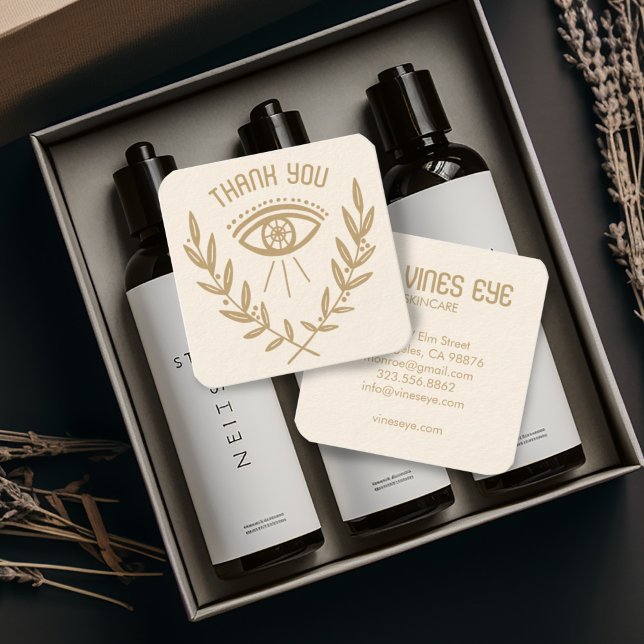 Carte De Visite Carré Mystical Eye & Vines Elegant Boho Order Merci (Mystical eye design thank you note custom business cards)