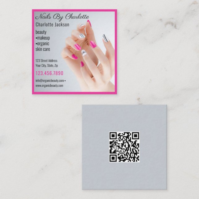 Carte De Visite Carré Nail Art Beauté Salon Manicure Specialist qr code (Devant / Derrière)