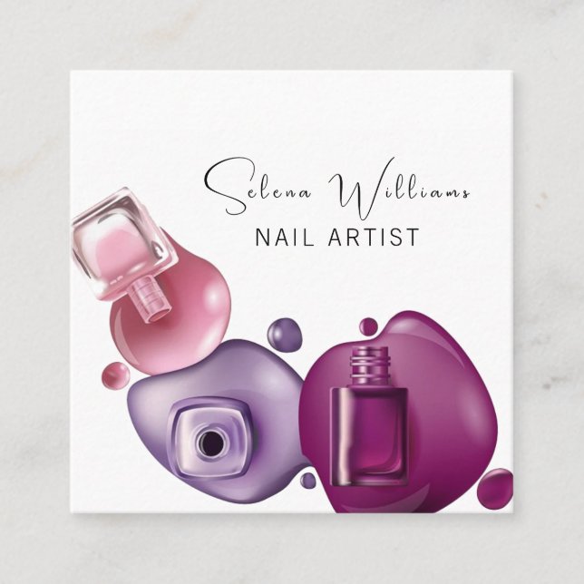 Carte De Visite Carré Nail Artiste Polonais Beauté Salon Service (Devant)