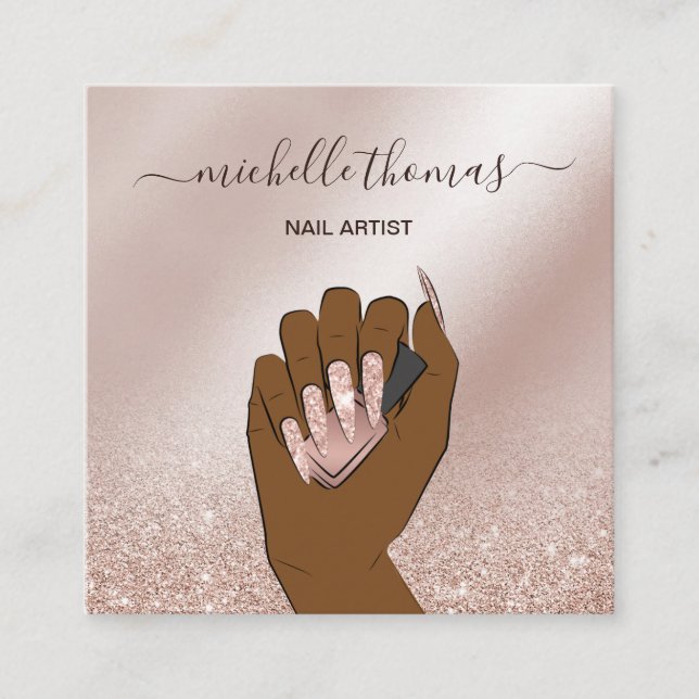 Carte De Visite Carré NAIL signature de l'artiste or rose NAIL TECHNICIA (Devant)
