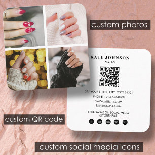Carte De Visite Carré Nails Beauté Salon Nail Artist 4 Photos QR Code
