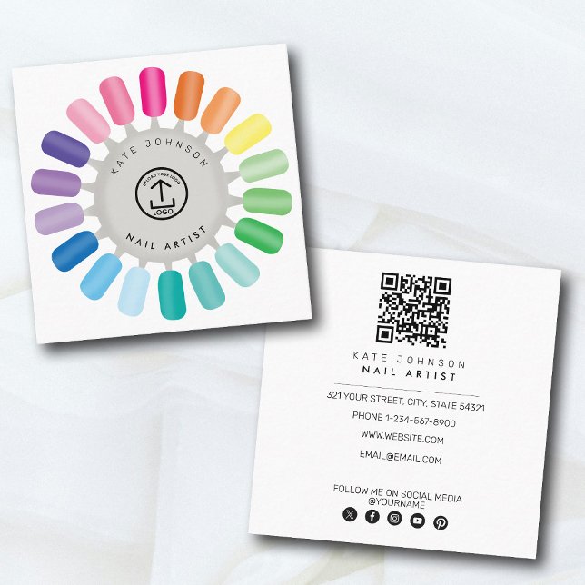 Carte De Visite Carré Nails Manicure Pedicure Beauty Nail Artist Logo (Nails Manicure Pedicure Beauty Nail Artist Logo Square Business Card)