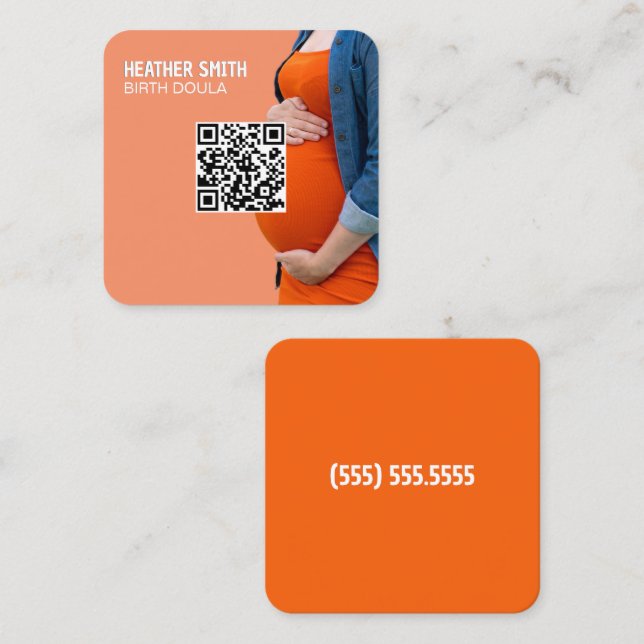 Carte De Visite Carré Naissance Doula Custom QR (Devant / Derrière)