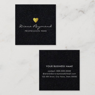 Carte De Visite Carré name with gold heart black professional