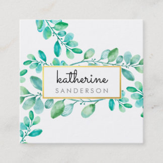 Carte De Visite Carré NATURE BOTANIQUE moderne aquarelle peinte feuille