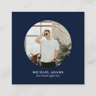 Carte De Visite Carré Navy & Blanc Simple Moderne Photo Réseaux Sociaux