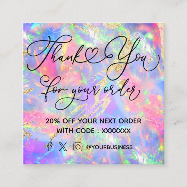 Carte De Visite Carré néon opal stone merci pour votre commande (Devant)