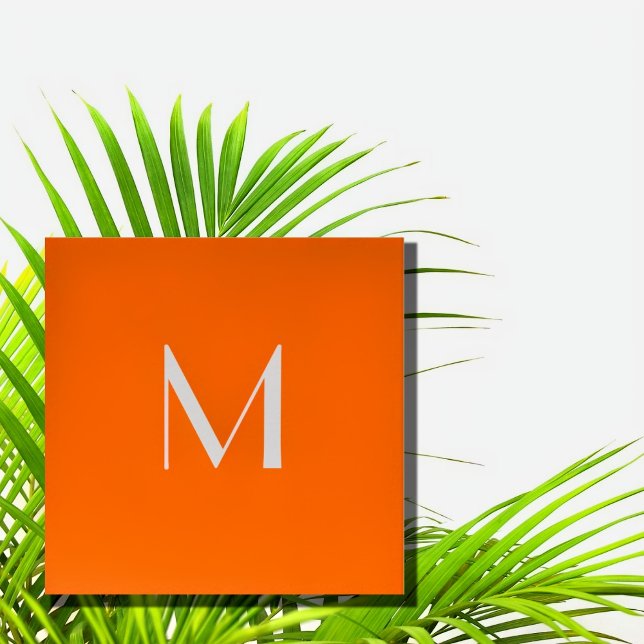 Carte De Visite Carré néon orange - ajouter monogramme (Créateur téléchargé)