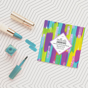 Carte De Visite Carré Neon violet vert jaune Aqua Parties scintillant Pe