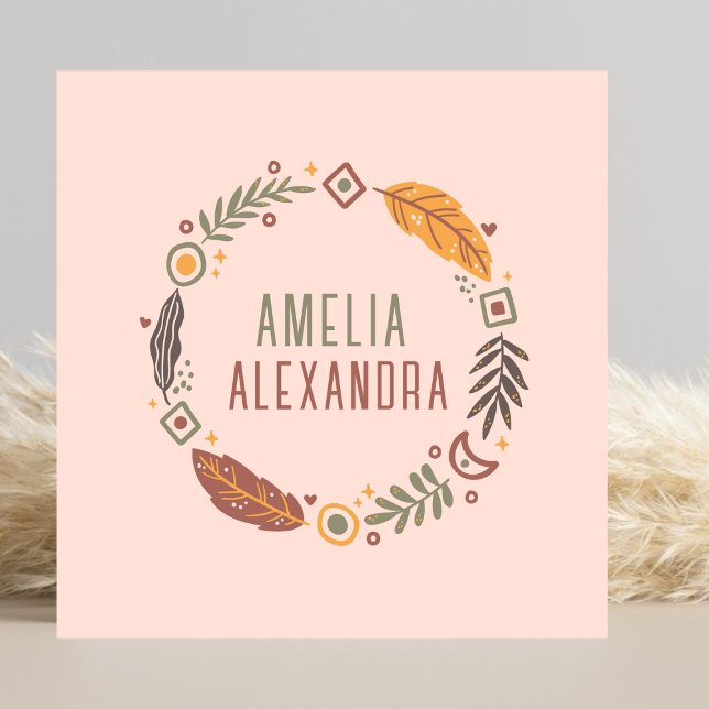 Carte De Visite Carré Nettoyer Boho Abstrait Rose et vert (Créateur téléchargé)