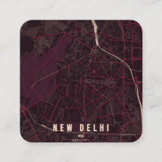 Carte De Visite Carré New Delhi India City Map & Custom Text