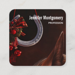 Carte De Visite Carré Noël équestre pendre en fer à cheval Photo