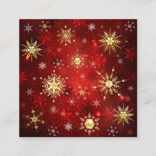 Carte De Visite Carré Noël Golden Snowflakes sur Arrière - plan rouge