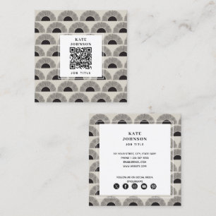 Carte De Visite Carré Noir & Beige Sunset Art Abstrait QR Code