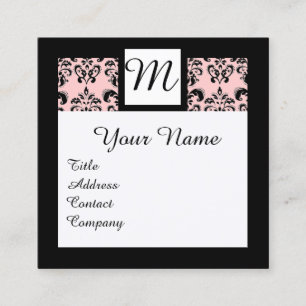 CARTE DE VISITE CARRÉ NOIR BLANC CLAIR ROSE DAMASK CARRÉ MONOGRAM
